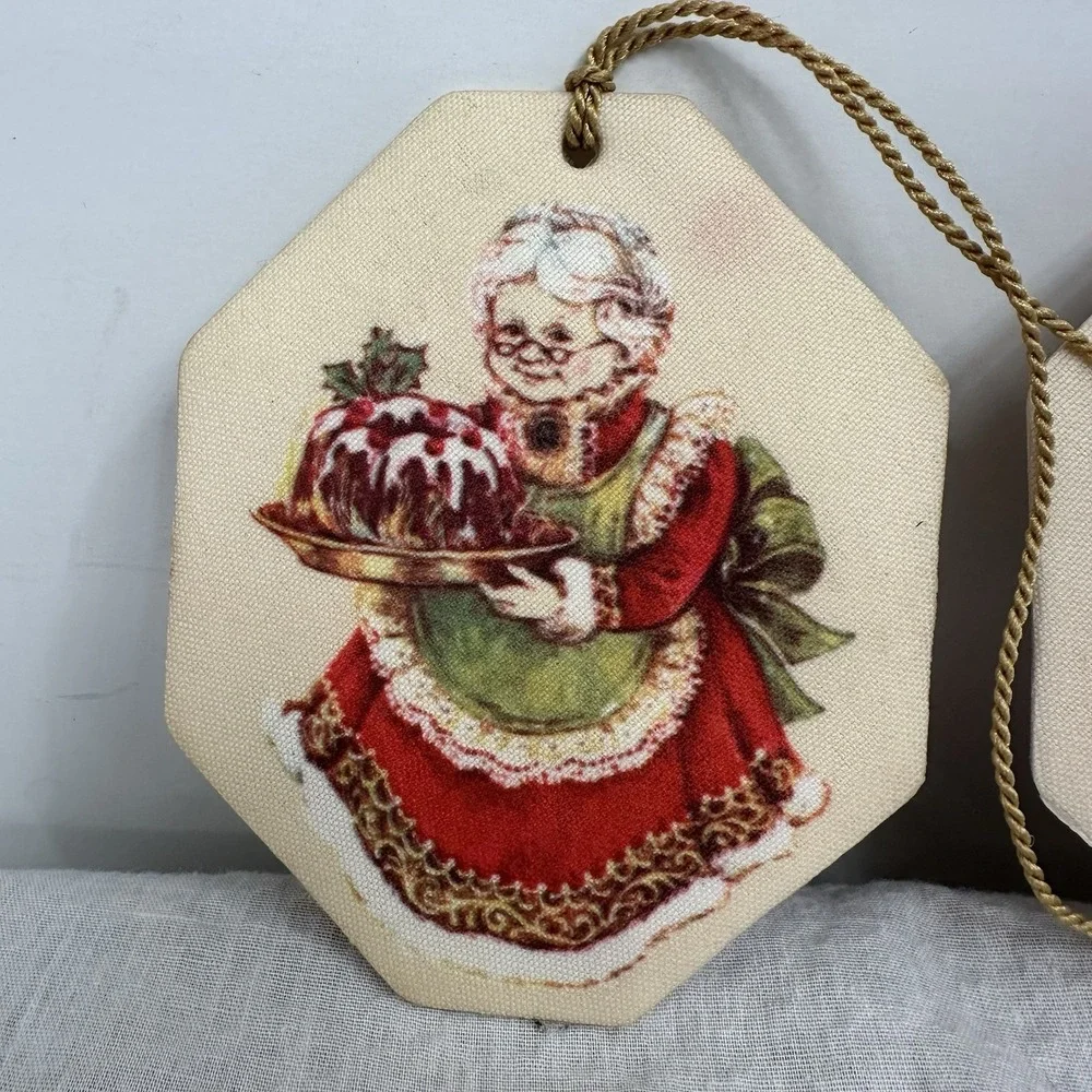 Set of 3 Avon‎ Double Sided Snowman Angel Santa Mrs Fabric Christmas Ornament